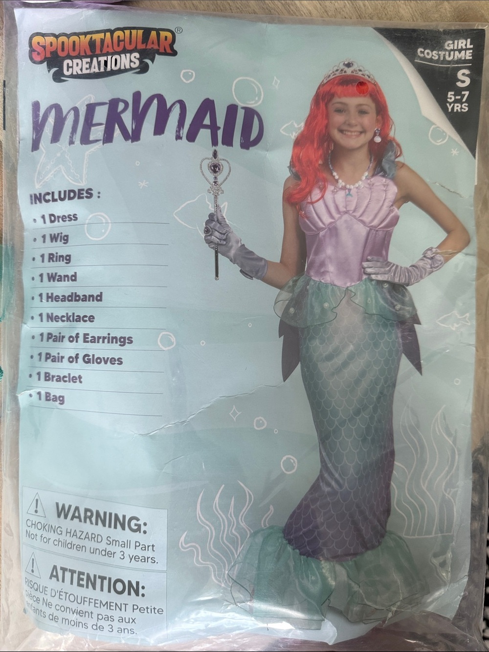 SPOOKTACULAR CREATIONS Girls Mermaid Costume with Red Wig